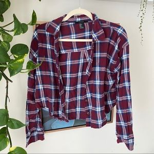 Plaid long sleeve crop top